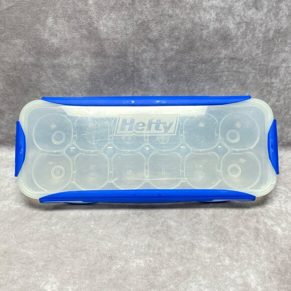 Hefty Clear & Blue Plastic 12-Egg Storage Container With Locking Lid BPA Free - Picture 1 of 16
